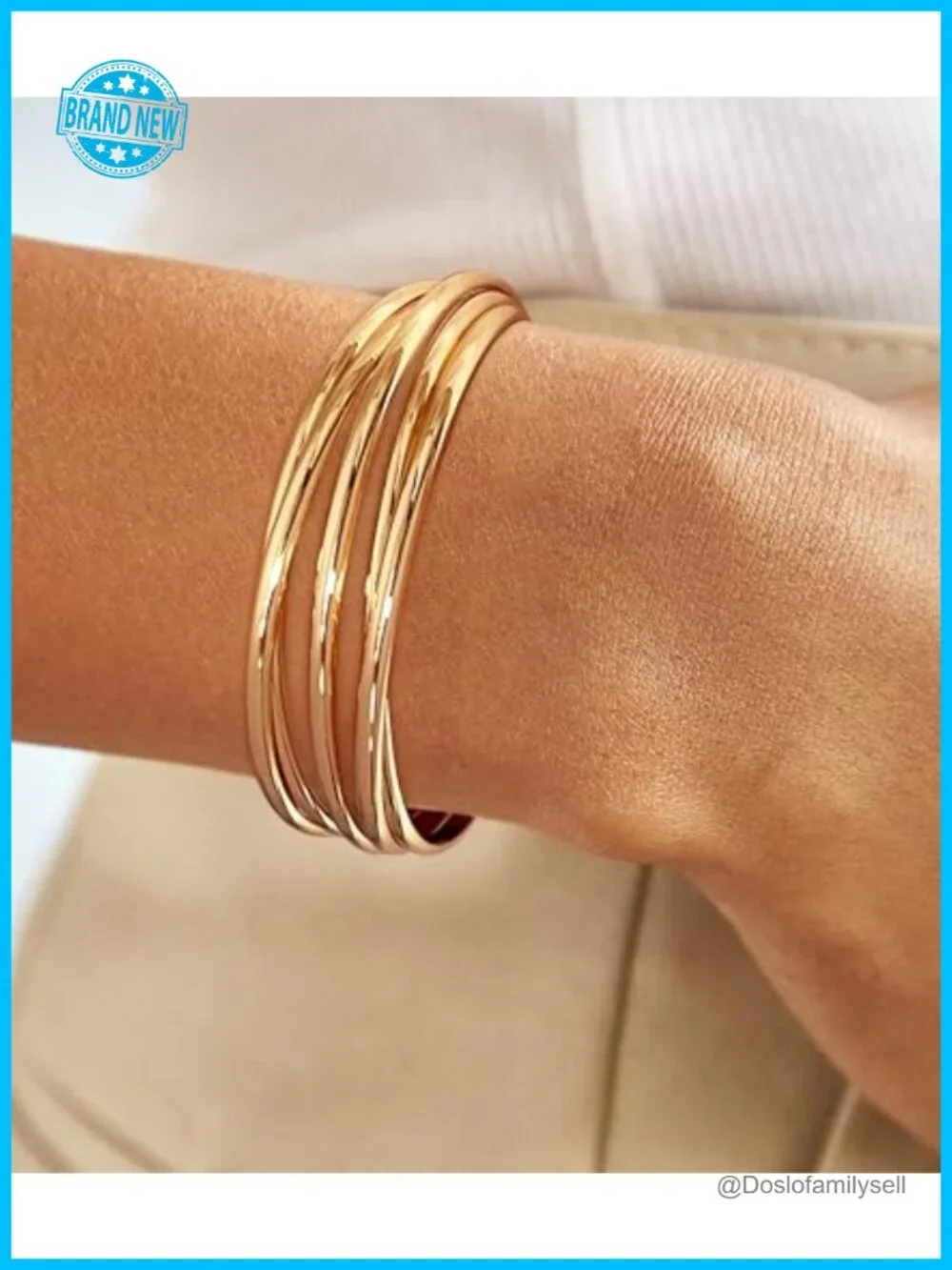 Gold Plated Chunky Multi-layer Cross Wire Open Cuff Bracelet - 18K Gold Finish